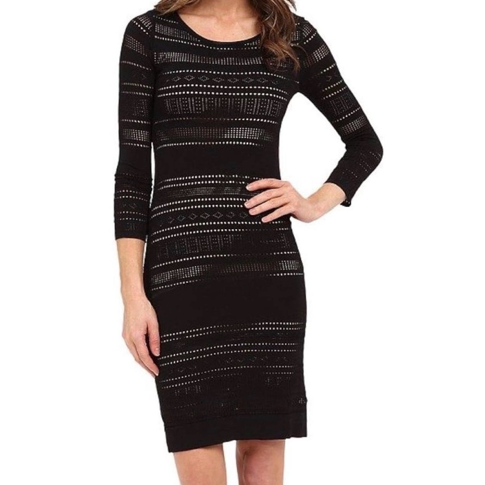 CATHERINE MALANDRINO- Black Open-Knit 3/4 Sleeve Dress